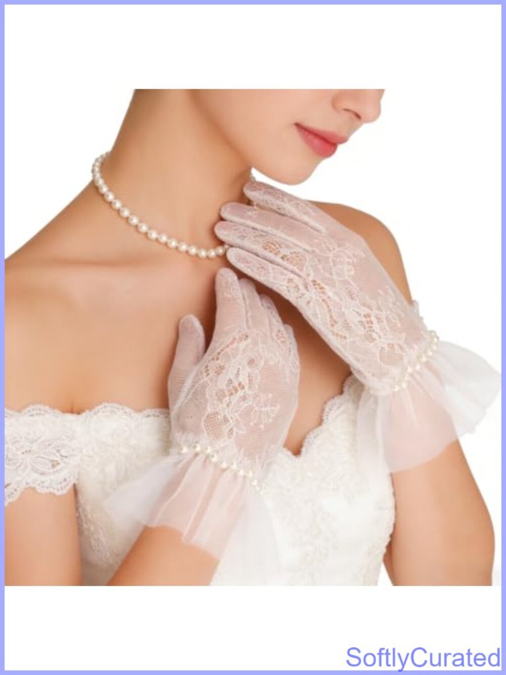Short Lace Gloves Pearl Tulle Mesh Wedding Bridal Accessories